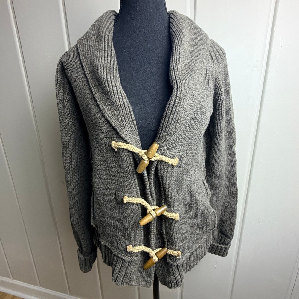 AllSaints Spitalfields Grey Shawl Collar Toggle Knit Cardigan Sweater US 8